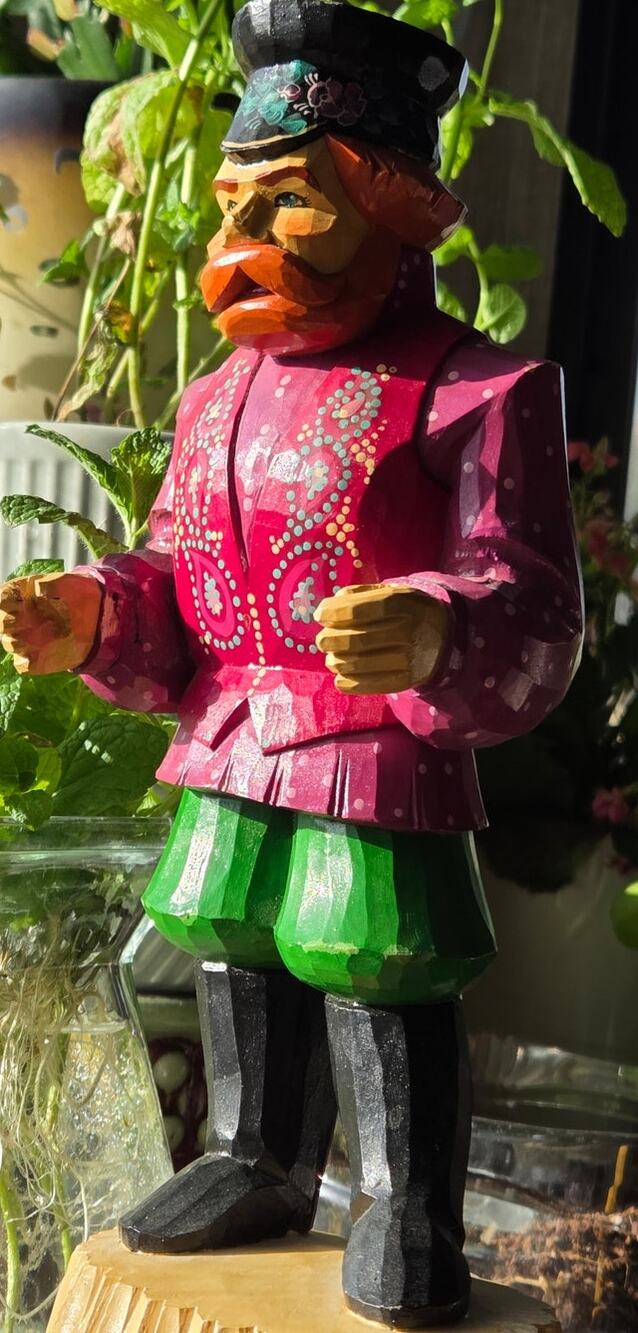 Vintage Russian Wood Cossack 9" Figurine; Signed Master Biryukov A.V.; Khotkovo